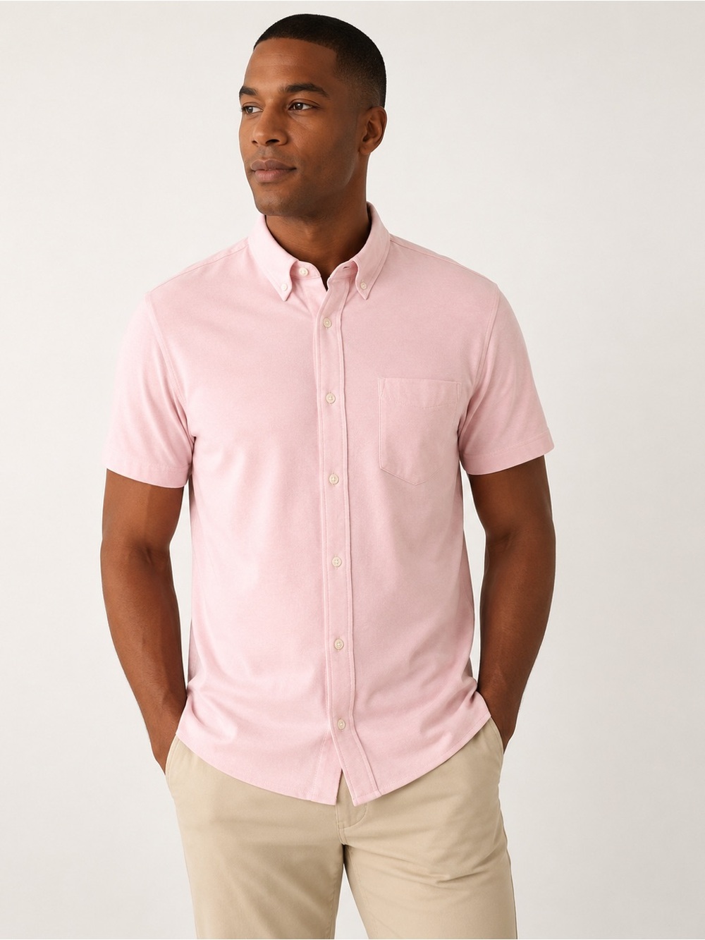 Banana Republic Men’s XXL Soft Blush Short Sleeve Button Down Shirt Cotton Blend